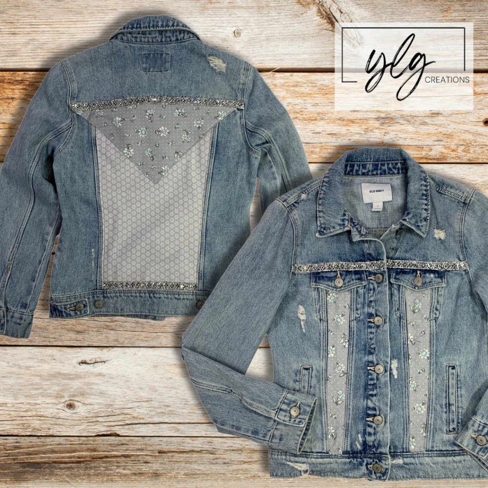 Boho Luxe Elegant Denim Jacket Statement Festival Bling Y2K Glam Gray